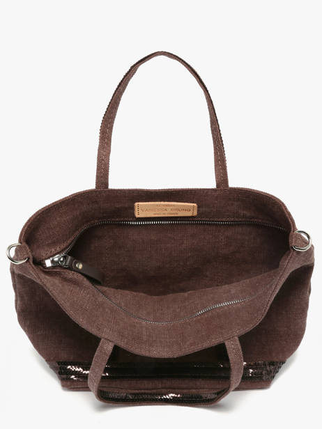 Petit Cabas Zippé Lin Et Paillettes Vanessa bruno Marron cabas lin 31V40435 vue secondaire 3