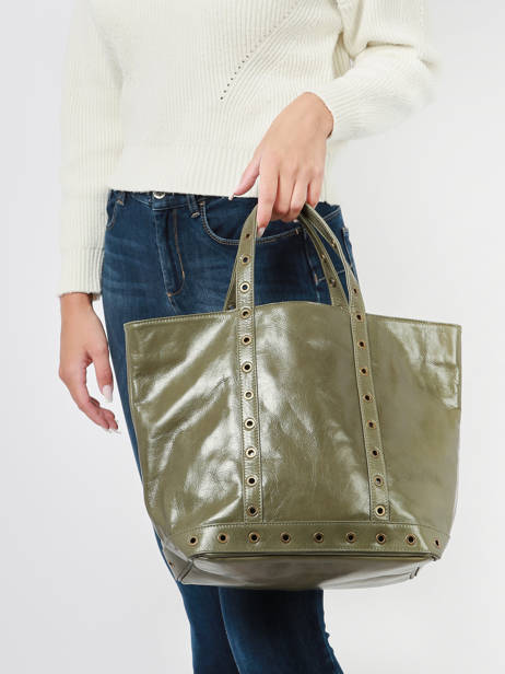 Sac Cabas M En Cuir Craquelé Vanessa bruno Vert cabas cuir 82V40413 vue secondaire 1